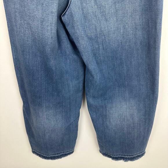 Uniqlo Womens High Rise Regular Fit Crop Wide Leg Medium Blue Denim Jeans 25 - Picture 6 of 9